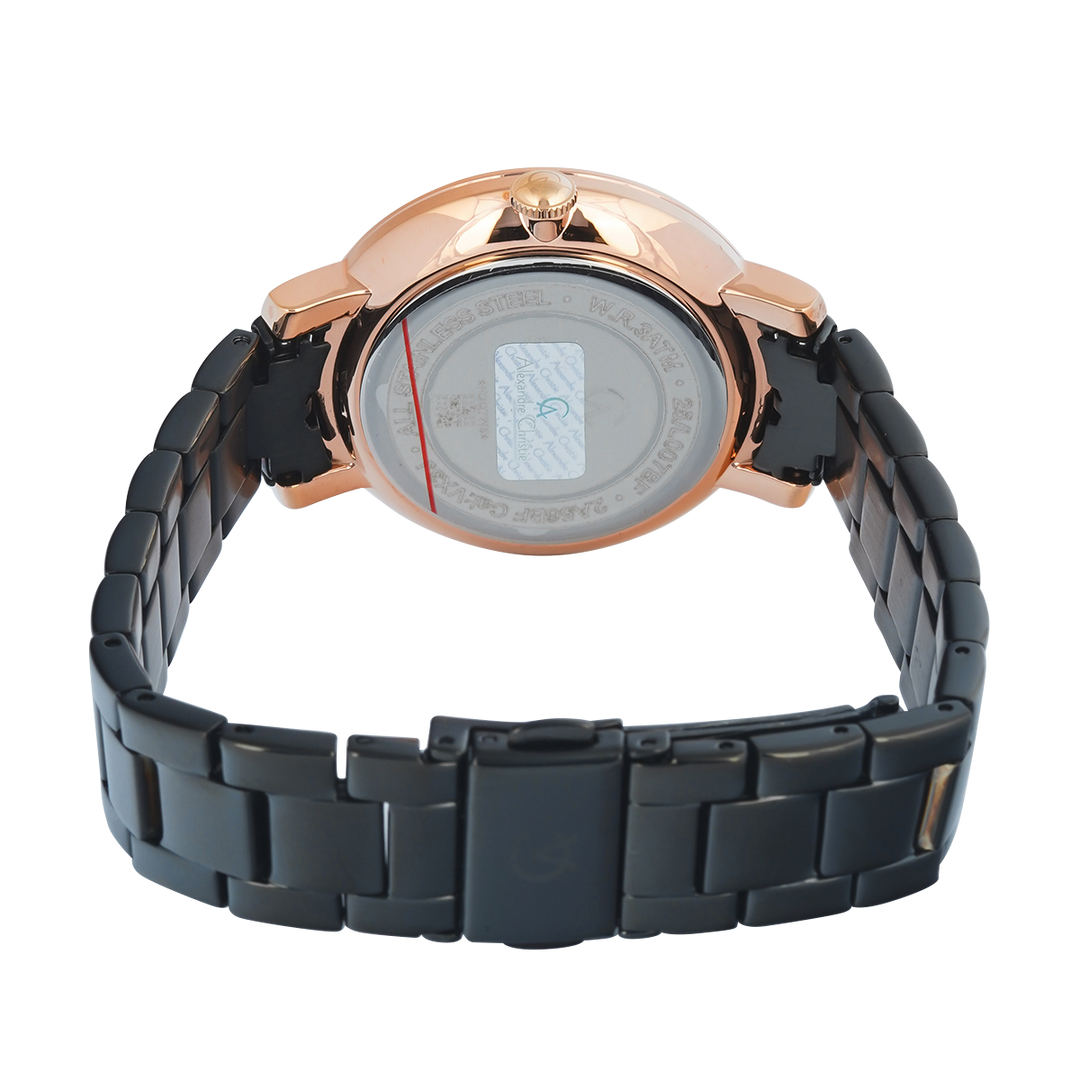 Jam Tangan Alexandre Christie AC 2A56 BFBBRBA Women Black Dial Black Stainless Steel Strap