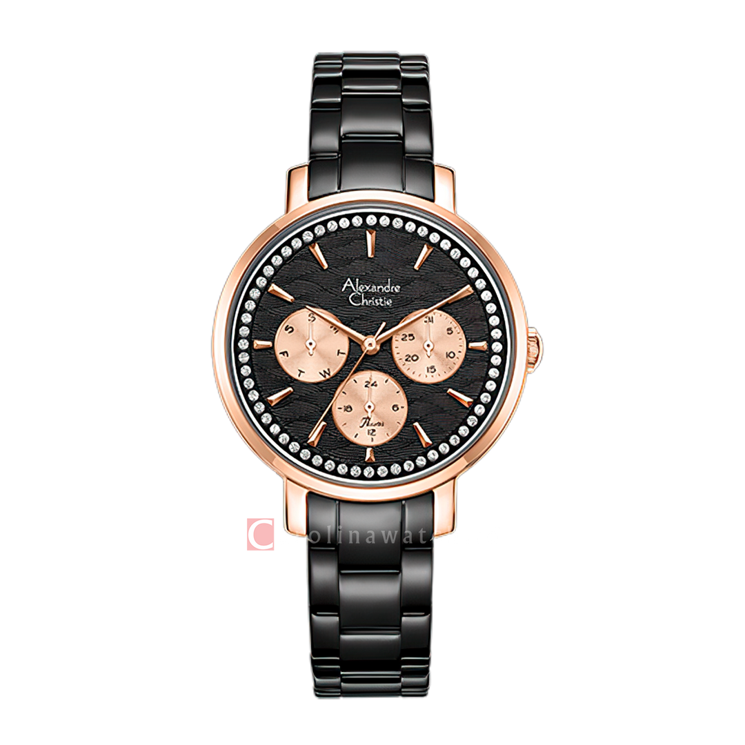Jam Tangan Alexandre Christie AC 2A56 BFBBRBA Women Black Dial Black Stainless Steel Strap