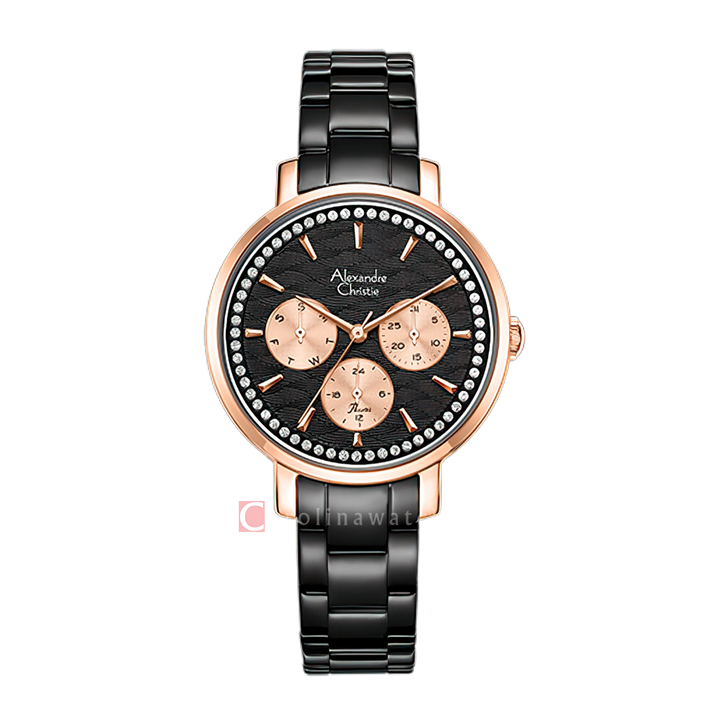 Jam Tangan Alexandre Christie AC 2A56 BFBBRBA Women Black Dial Black Stainless Steel Strap