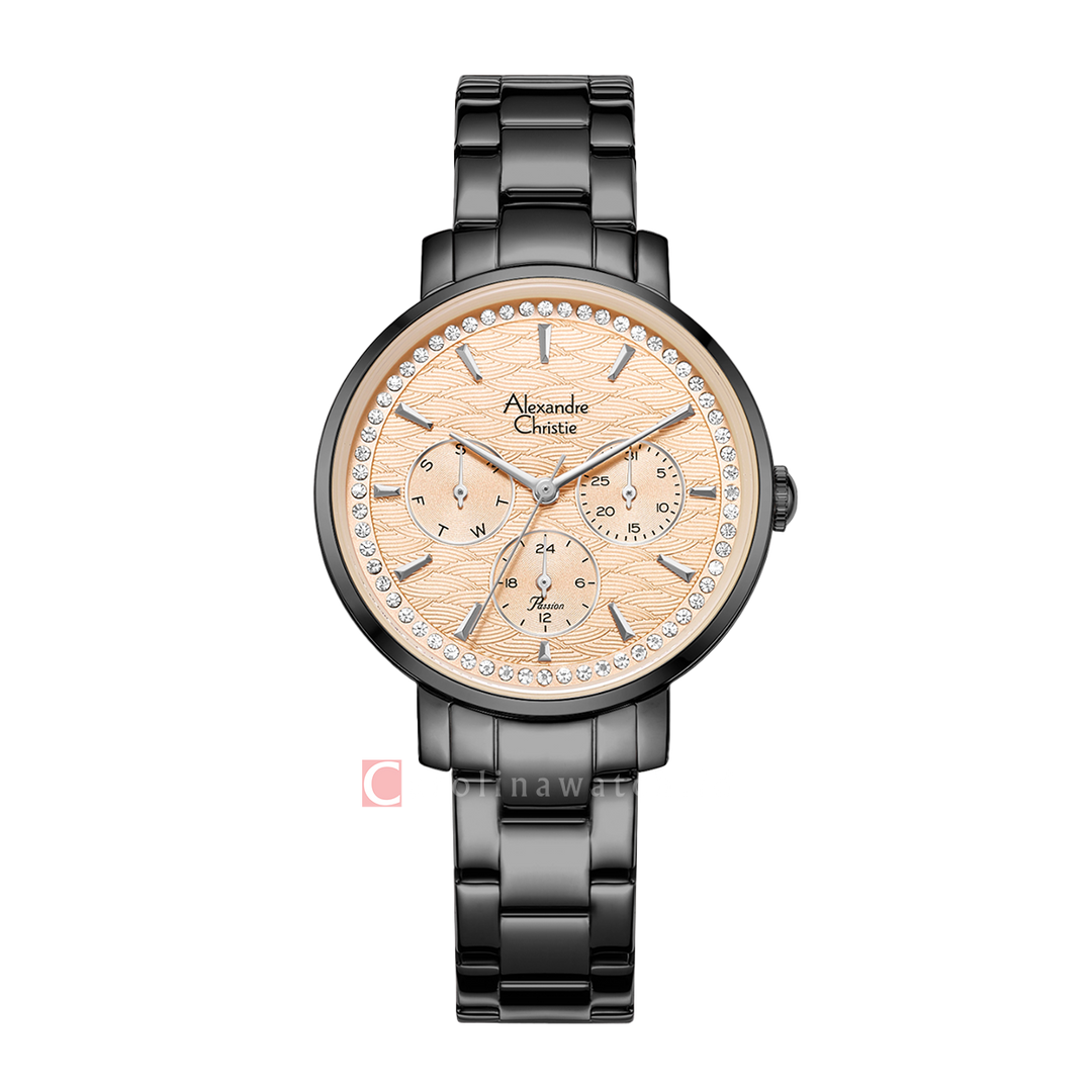 Jam Tangan Alexandre Christie AC 2A56 BFBIGRG Women Analog Dial Black Stainless Steel Strap