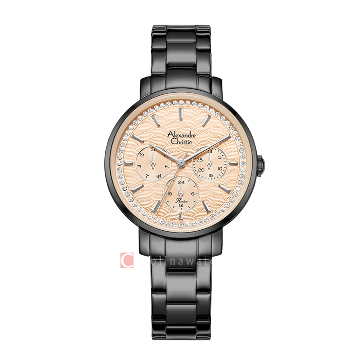 Jam Tangan Alexandre Christie AC 2A56 BFBIGRG Women Analog Dial Black Stainless Steel Strap