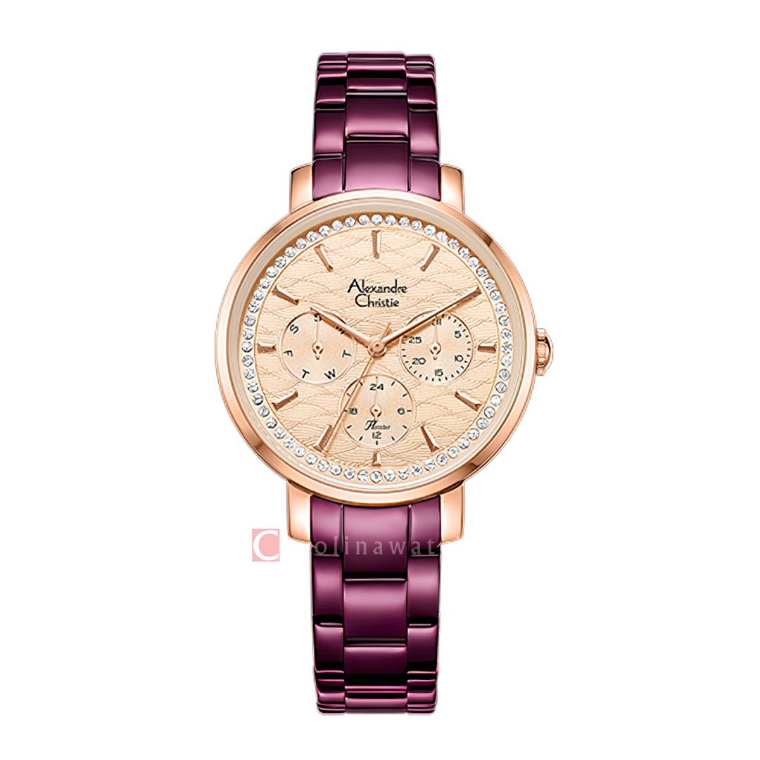 Jam Tangan Alexandre Christie Passion AC 2A56 BFBRDRG Women Rose Gold Dial Dark Red Stainless Steel Strap