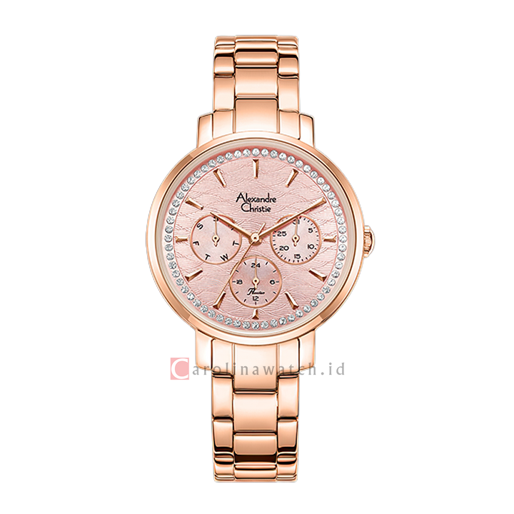 Jam Tangan Alexandre Christie AC 2A56 BFBRGLK Women Pink Dial Rose Gold Stainless Steel Strap