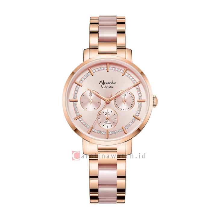 Jam Tangan Alexandre Christie AC 2A56 BFBRGPN Women Pink Dial Dual Tone Stainless Steel Strap