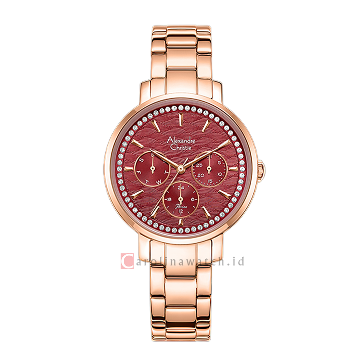 Jam Tangan Alexandre Christie AC 2A56 BFBRGRE Women Red Dial Rose Gold Stainless Steel Strap