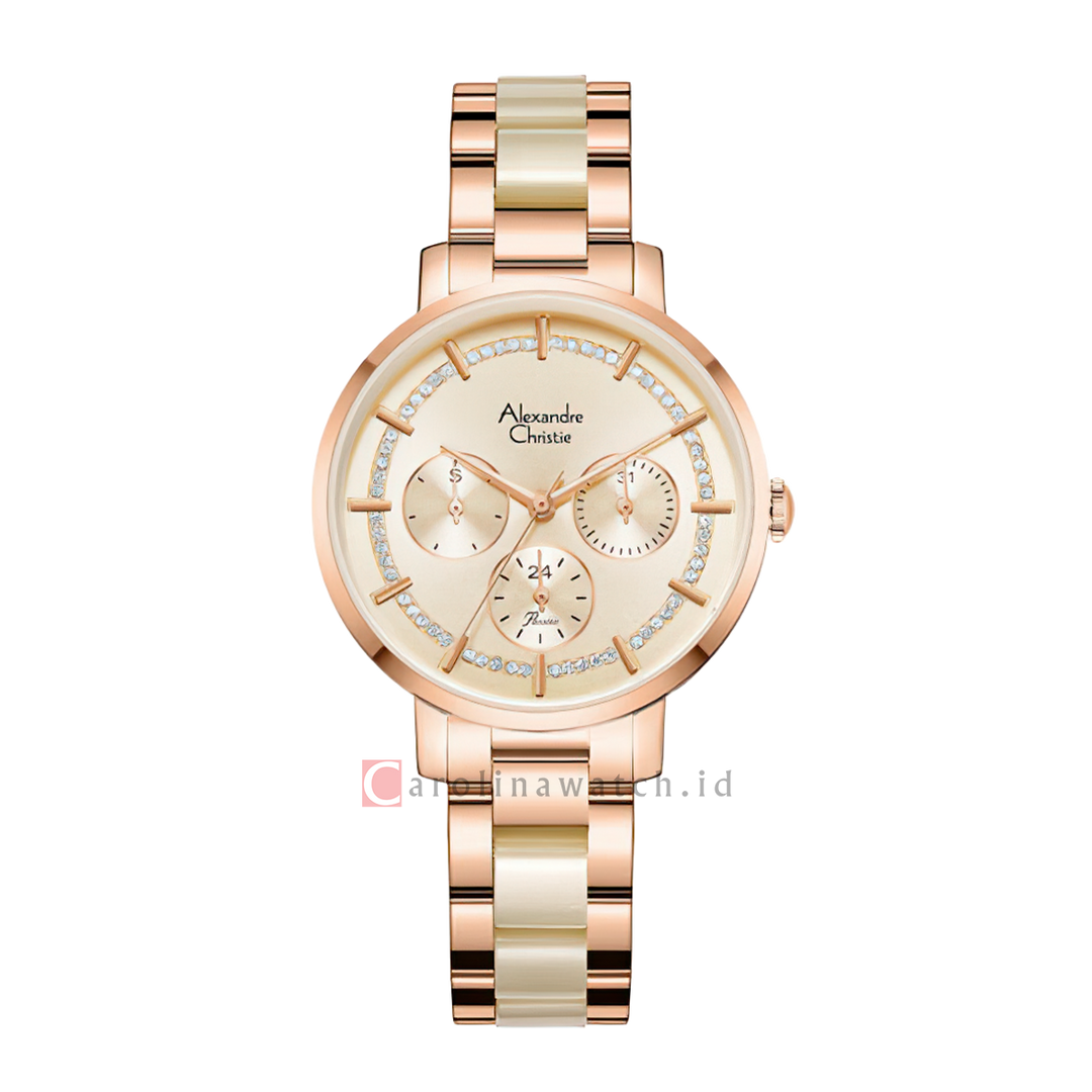 Jam Tangan Alexandre Christie AC 2A56 BFBRGRGGR Women Gold Dial Dual Tone Stainless Steel Strap