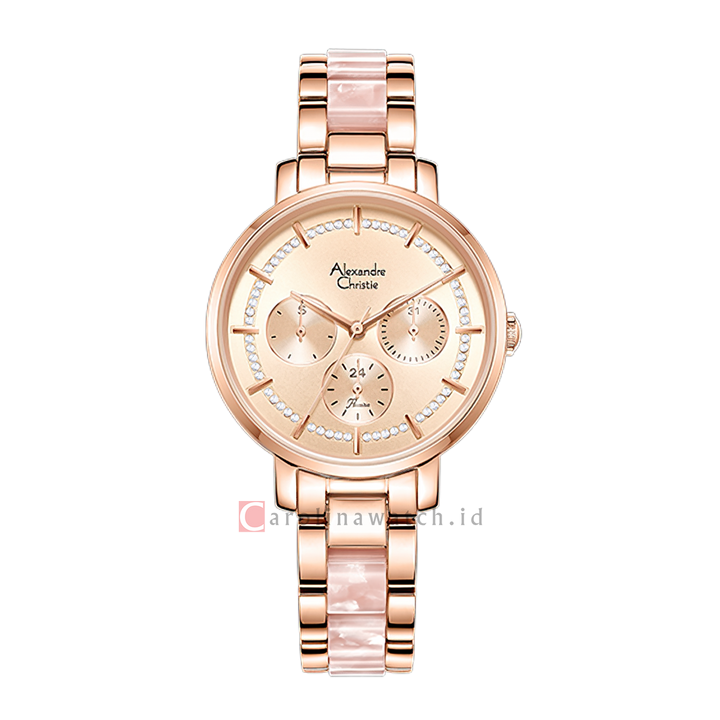 Jam Tangan Alexandre Christie Passion AC 2A56 BFBRGRGPN Women Gold Dial Dual Tone Stainless Steel Strap