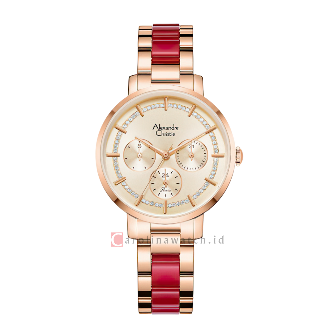 Jam Tangan Alexandre Christie AC 2A56 BFBRGRGRE Women Gold Dial Dual Tone Stainless Steel Strap