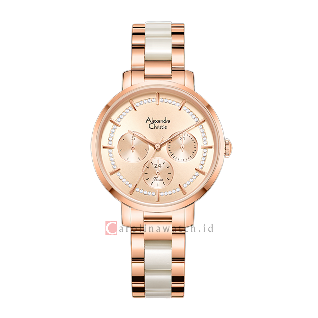 Jam Tangan Alexandre Christie Passion AC 2A56 BFBRGRGSL Women Gold Dial Dual Tone Stainless Steel Strap