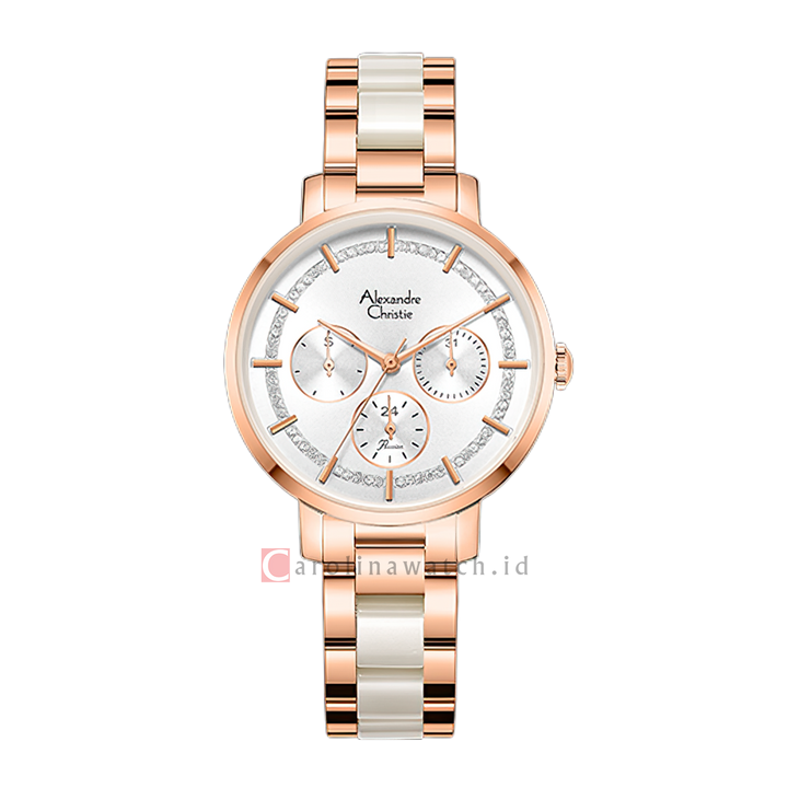 Jam Tangan Alexandre Christie Passion AC 2A56 BFBRGSLSL Women Silver White Dial Dual Tone Stainless Steel Strap