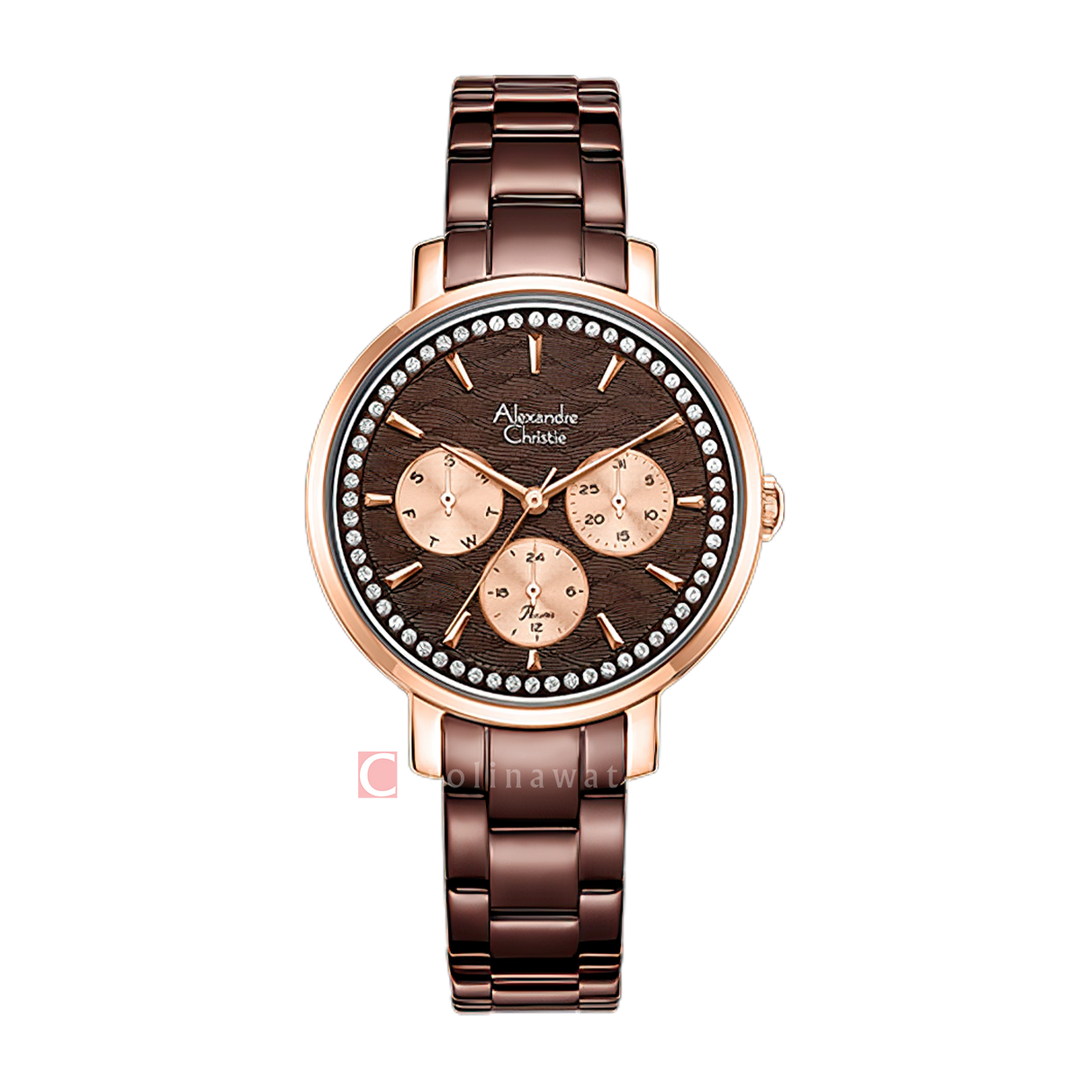 Jam Tangan Alexandre Christie Passion AC 2A56 BFBROBO Women Brown Dial Brown Stainless Steel Strap