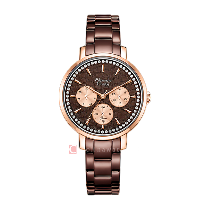 Jam Tangan Alexandre Christie Passion AC 2A56 BFBROBO Women Brown Dial Brown Stainless Steel Strap