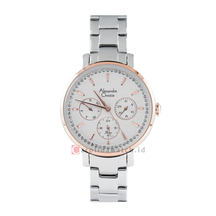 Jam Tangan Alexandre Christie AC 2A56 BFBTRSL Women White Dial Silver Stainless Steel Strap