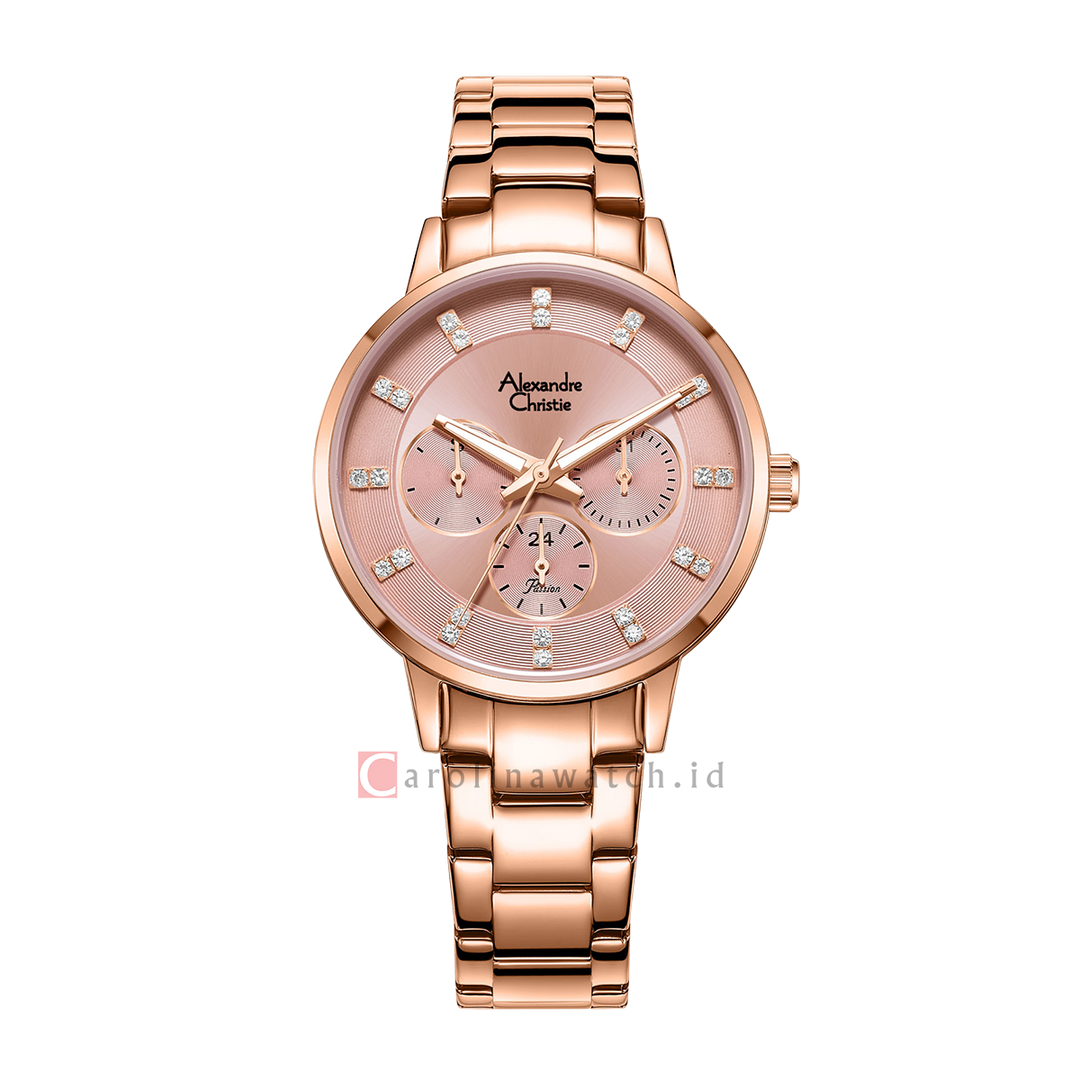 Jam Tangan Alexandre Christie Passion AC 2A57 BFBRGPN Women Pink Dial Rose Gold Stainless Steel Strap