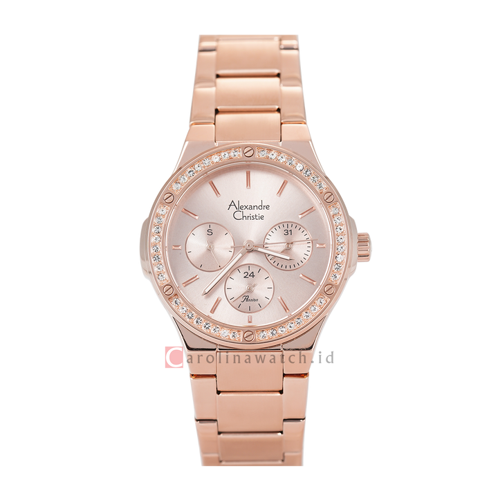 Jam Tangan Alexandre Christie Passion AC 2A59 BFBRGPN Women Light Pink Dial Rose Gold Stainless Steel Strap