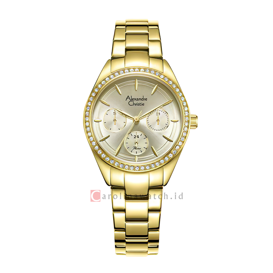 Jam Tangan Alexandre Christie Passion AC 2A60 BFBGPIV Women Champagne Dial Gold Stainless Steel Strap