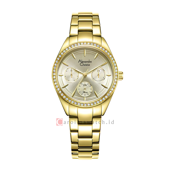 Jam Tangan Alexandre Christie Passion AC 2A60 BFBGPIV Women Champagne Dial Gold Stainless Steel Strap