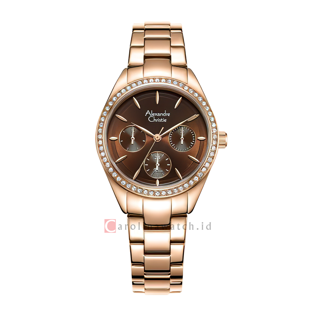 Jam Tangan Alexandre Christie Passion AC 2A60 BFBRGBO Women Brown Dial Rose Gold Stainless Steel Strap