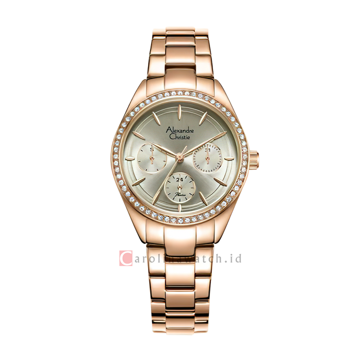 Jam Tangan Alexandre Christie Passion AC 2A60 BFBRGGR Women Light Grey Dial Rose Gold Stainless Steel Strap