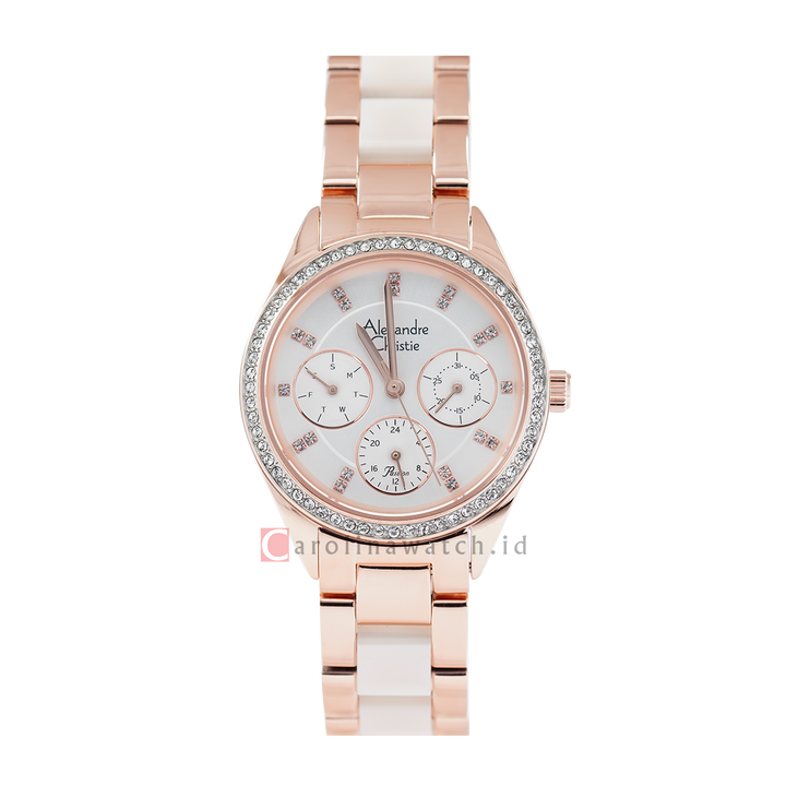 Jam Tangan Alexandre Christie AC 2A60 BFBRGSL Women White Dial Rose Gold Stainless Steel Strap