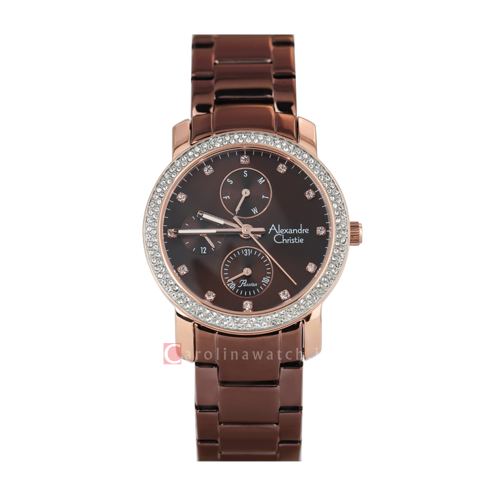 Jam Tangan Alexandre Christie Passion AC 2A61 BFBROBO Women Brown Dial Brown Stainless Steel Strap