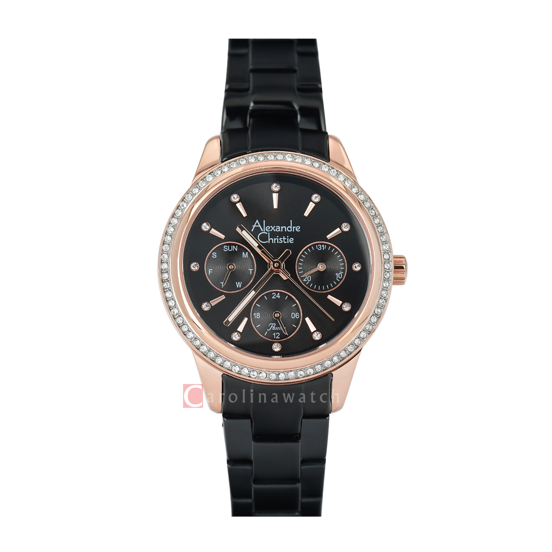 Jam Tangan Alexandre Christie Passion AC 2A62 BFBBRBA Women Black Dial Black Stainless Steel Strap