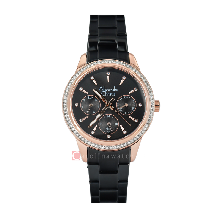 Jam Tangan Alexandre Christie Passion AC 2A62 BFBBRBA Women Black Dial Black Stainless Steel Strap