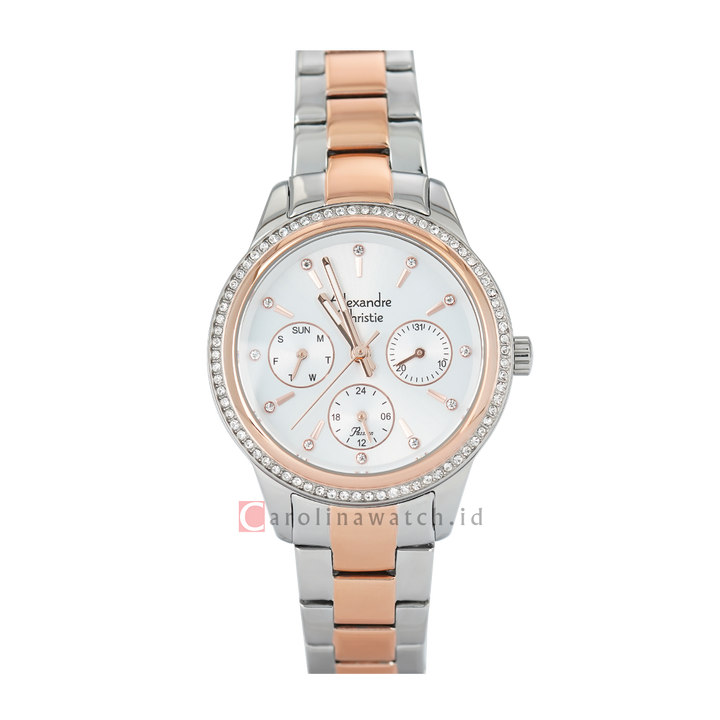 Jam Tangan Alexandre Christie Passion AC 2A62 BFBTRSL Women Silver Dial Dual Tone Stainless Steel Strap