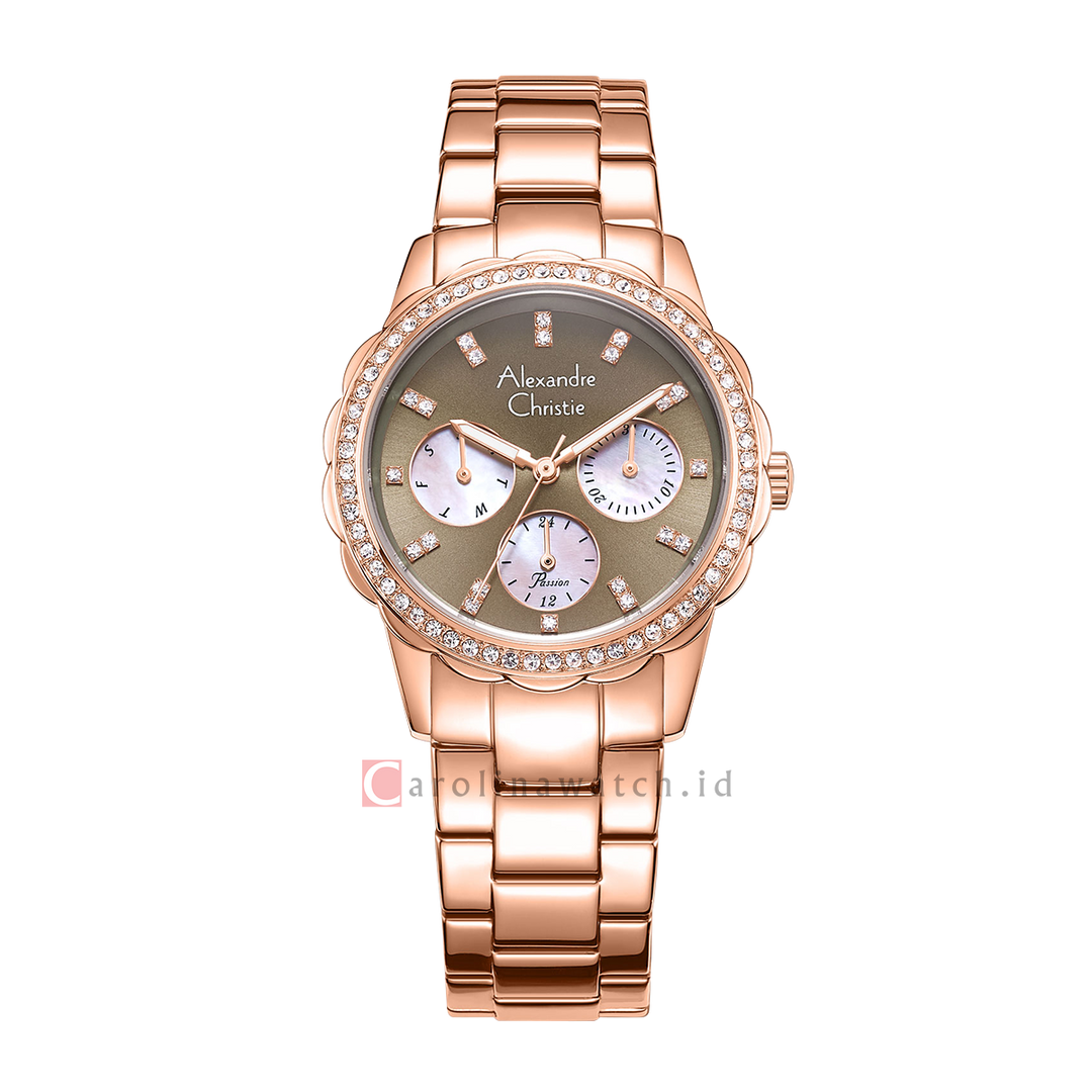 Jam Tangan Alexandre Christie Passion AC 2A64 BFBRGBO Women Brown Dial Rose Gold Stainless Steel Strap