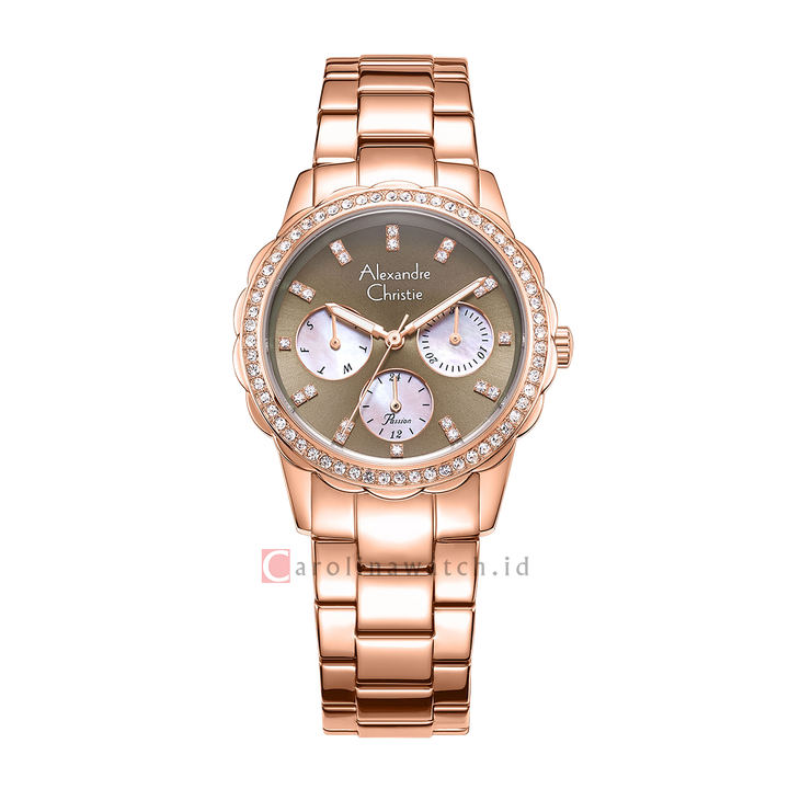 Jam Tangan Alexandre Christie Passion AC 2A64 BFBRGBO Women Brown Dial Rose Gold Stainless Steel Strap