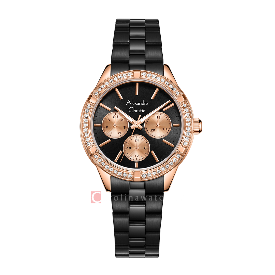 Jam Tangan Alexandre Christie Classic AC 2A67 BFBBRBA Women Dual Tone Dial Black Stainless Steel Strap