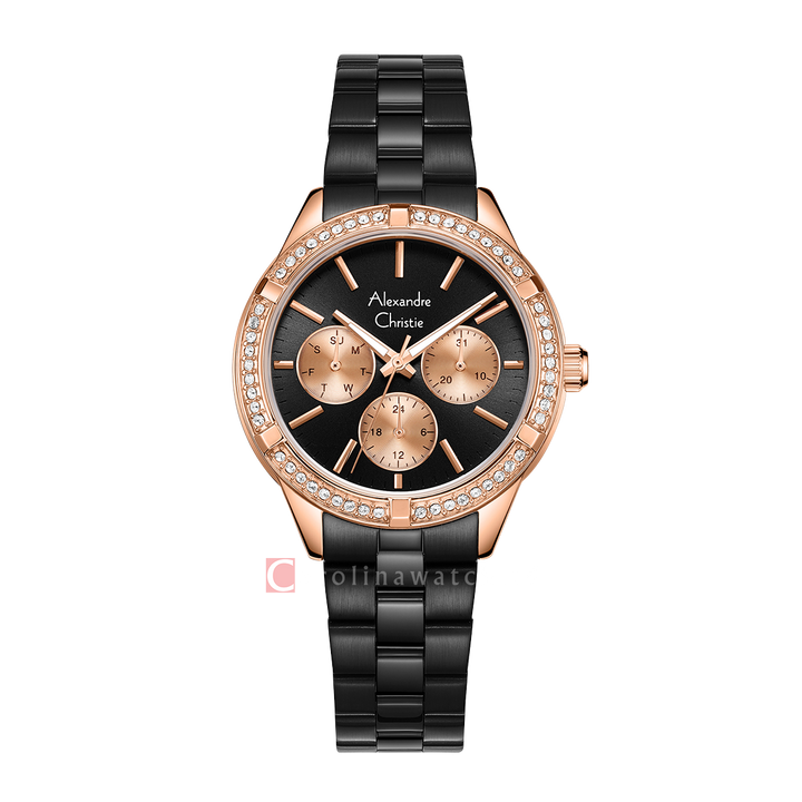 Jam Tangan Alexandre Christie Classic AC 2A67 BFBBRBA Women Dual Tone Dial Black Stainless Steel Strap
