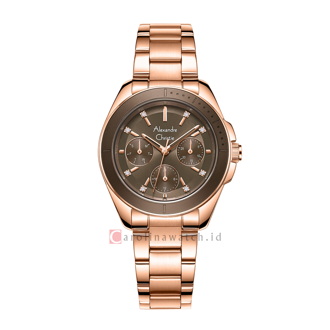 Jam Tangan Alexandre Christie Classic AC 2A68 BFBRGBO Women Brown Dial Rose Gold Stainless Steel Strap