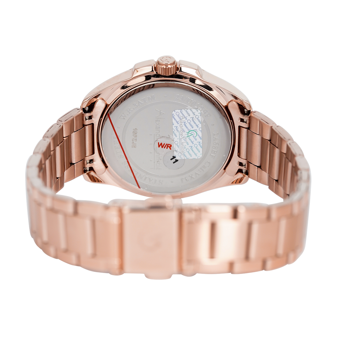 Jam Tangan Alexandre Christie Classic AC 2A68 BFBRGGR Women Grey Dial Rose Gold Stainless Steel Strap