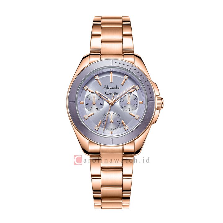 Jam Tangan Alexandre Christie Classic AC 2A68 BFBRGPU Women Purple Dial Rose Gold Stainless Steel Strap