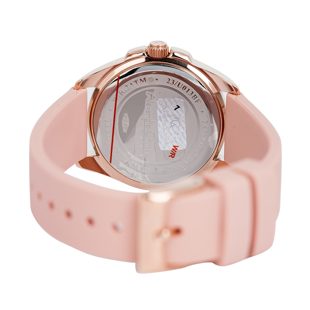 Jam Tangan Alexandre Christie Classic AC 2A68 BFRRGPN Women Pink Dial Pink Rubber Strap