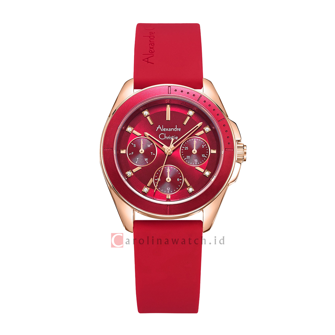 Jam Tangan Alexandre Christie Classic AC 2A68 BFRRGRE Women Red Dial Red Rubber Strap