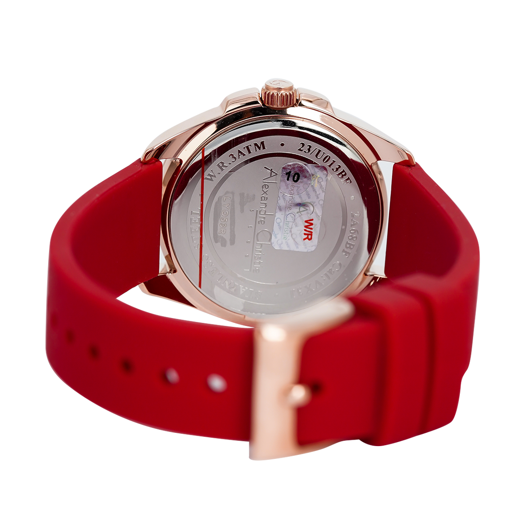 Jam Tangan Alexandre Christie Classic AC 2A68 BFRRGRE Women Red Dial Red Rubber Strap