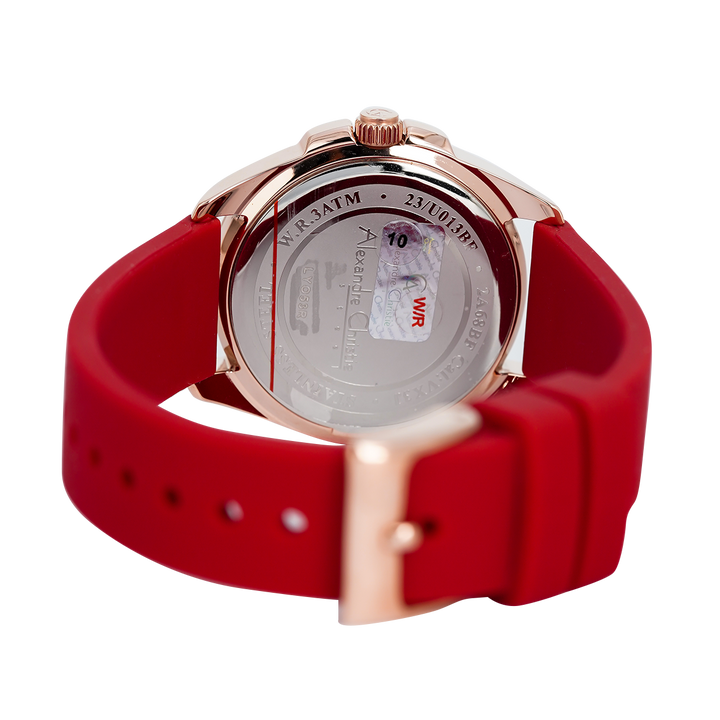 Jam Tangan Alexandre Christie Classic AC 2A68 BFRRGRE Women Red Dial Red Rubber Strap