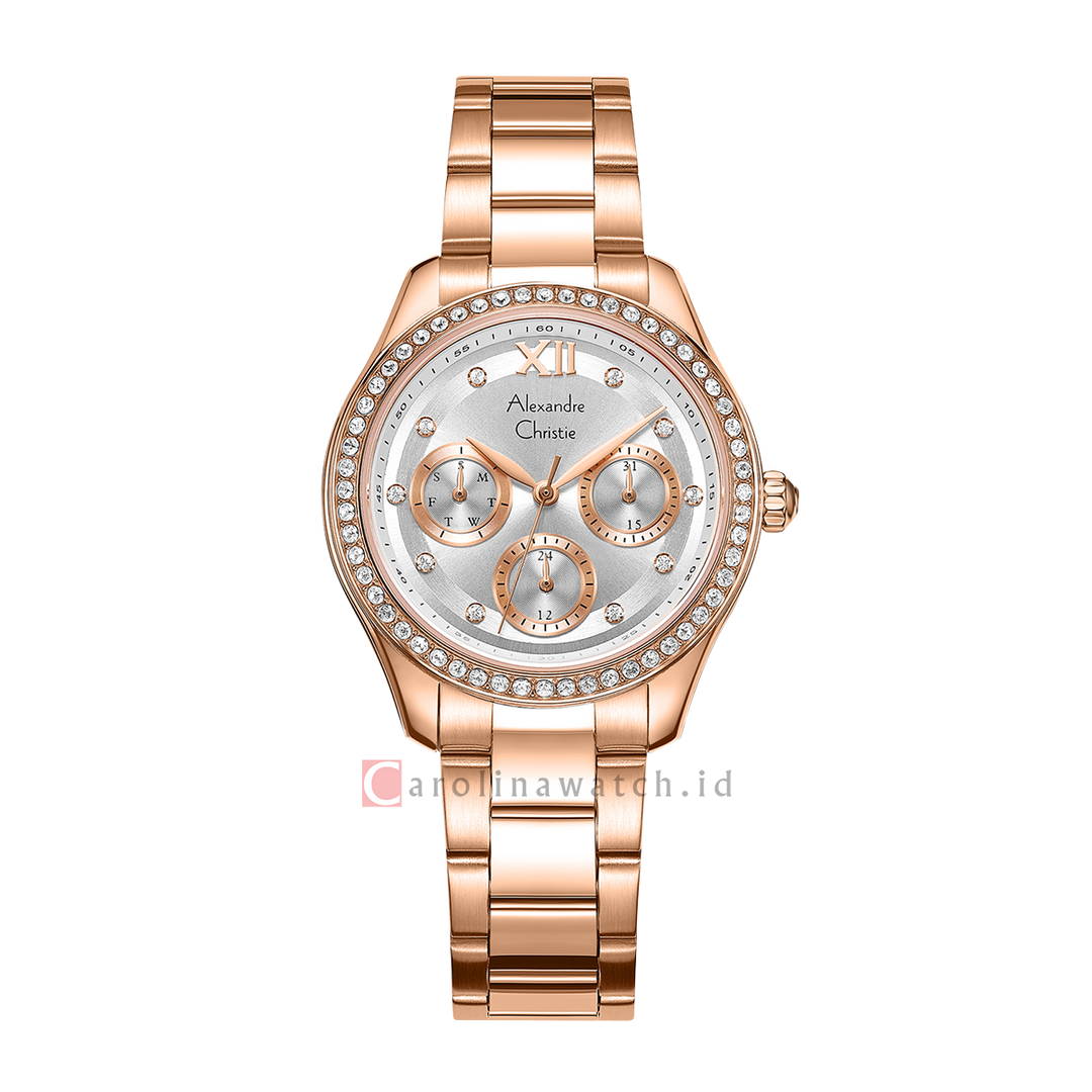 Jam Tangan Alexandre Christie Multifunction AC 2A69 BFBRGSL Women Silver Dial Rose Gold Stainless Steel Strap