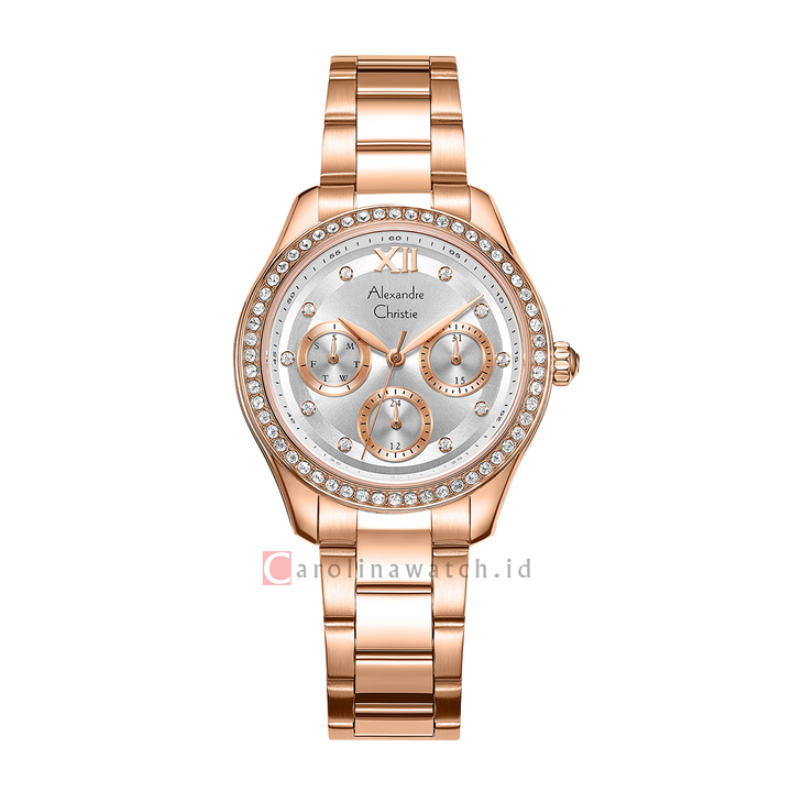 Jam Tangan Alexandre Christie Multifunction AC 2A69 BFBRGSL Women Silver Dial Rose Gold Stainless Steel Strap