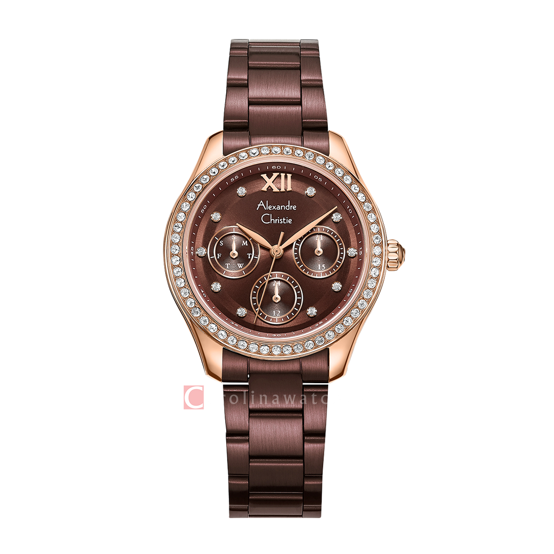 Jam Tangan Alexandre Christie Multifunction AC 2A69 BFBROBO Women Brown Dial Brown Stainless Steel Strap