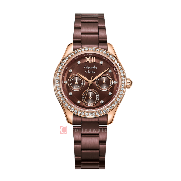 Jam Tangan Alexandre Christie Multifunction AC 2A69 BFBROBO Women Brown Dial Brown Stainless Steel Strap