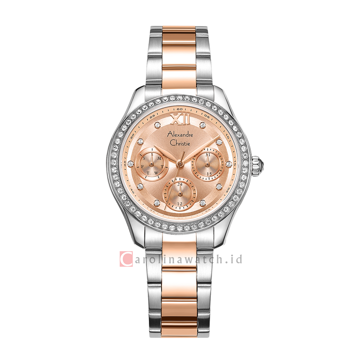 Jam Tangan Alexandre Christie Multifunction AC 2A69 BFBTRLN Women Light Rose Gold Dial Dual Tone Stainless Steel Strap