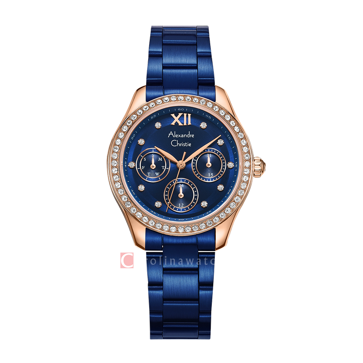 Jam Tangan Alexandre Christie Multifunction AC 2A69 BFBURBU Women Blue Dial Blue Stainless Steel Strap