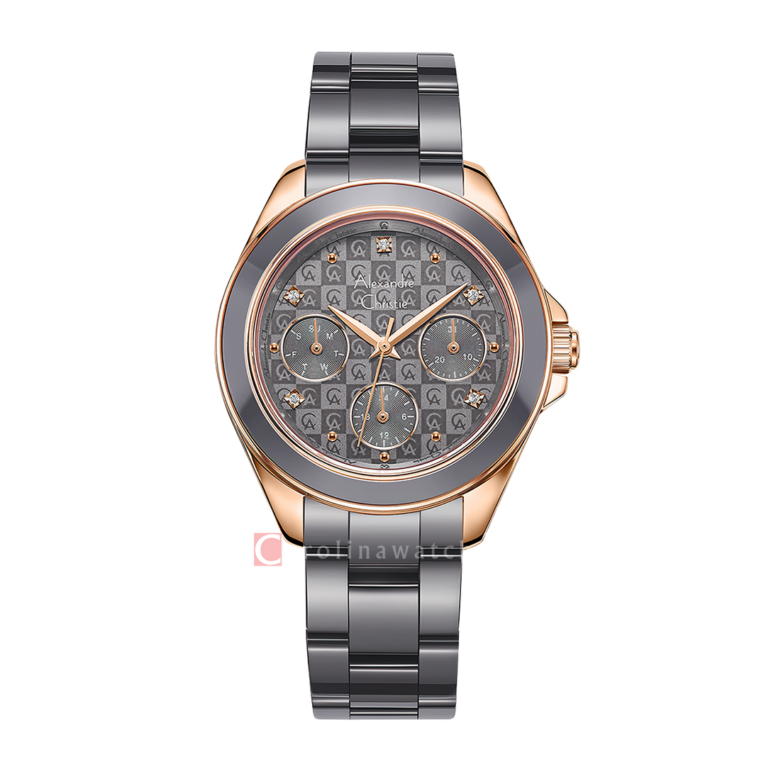 Jam Tangan Alexandre Christie Multifunction AC 2A70 BFBRGGR Women Grey Patterned Dial Grey Stainless Steel Strap