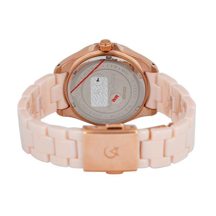 Jam Tangan Alexandre Christie Multifunction AC 2A70 BFBRGPN Women Pink Patterned Dial Pink Stainless Steel Strap