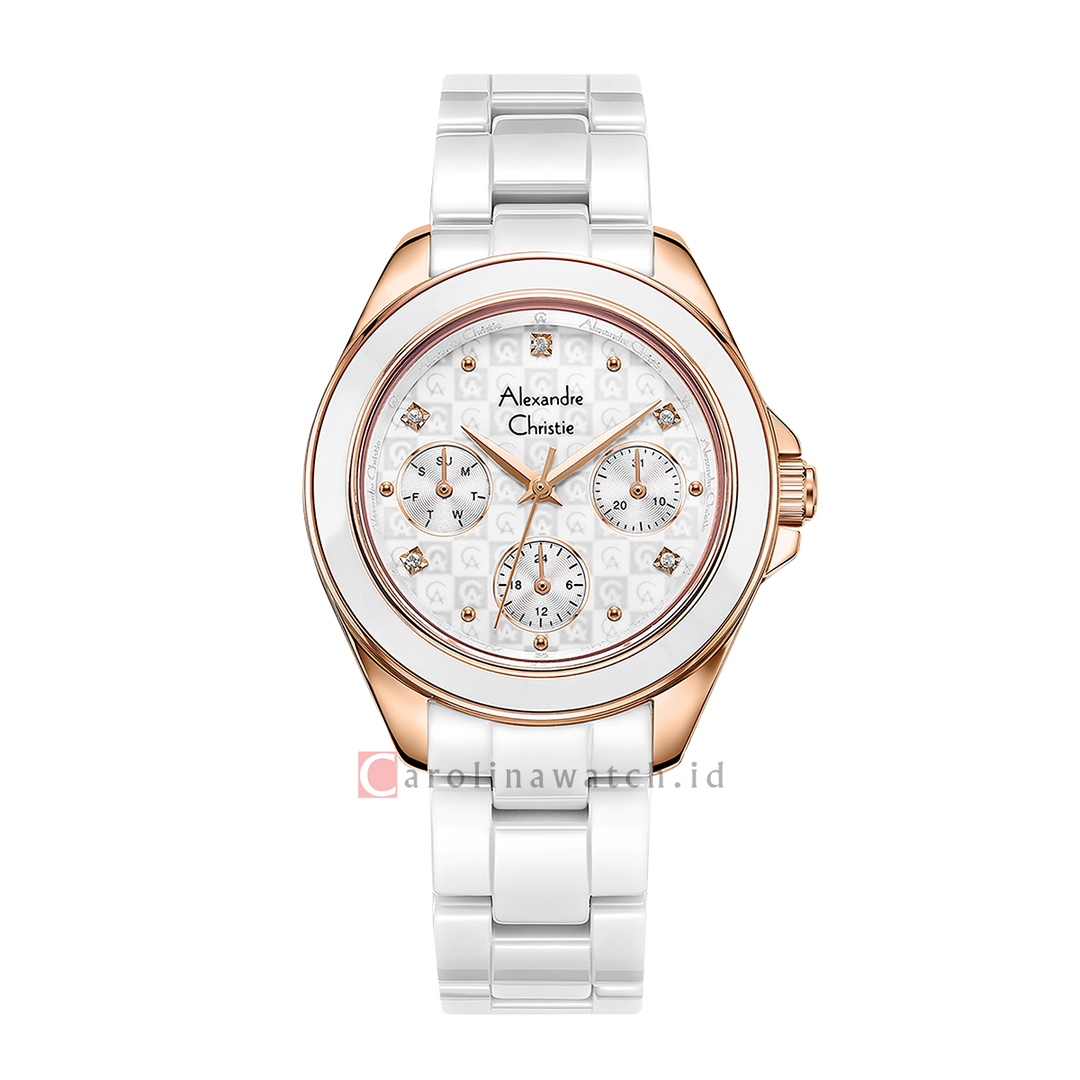 Jam Tangan Alexandre Christie Multifunction AC 2A70 BFBRGSL Women White Dial White Stainless Steel Strap