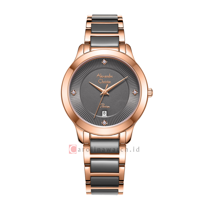 Jam Tangan Alexandre Christie Passion AC 2A71 LDBRGGR Women Grey Dial Dual Tone Stainless Steel with Ceramic Strap