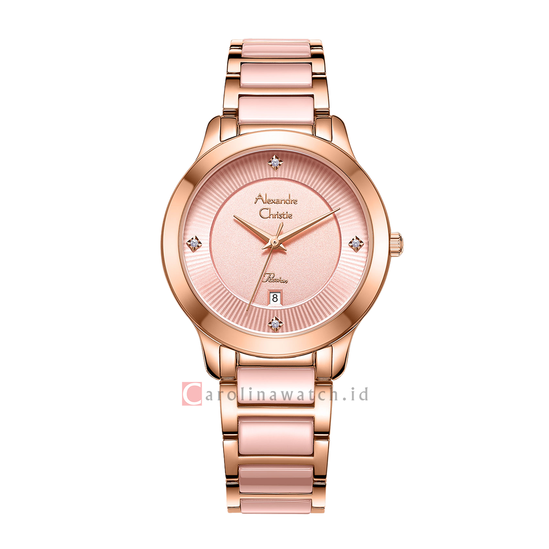 Jam Tangan Alexandre Christie Passion AC 2A71 LDBRGPN Women Pink Dial Dual Tone Stainless Steel with Ceramic Strap